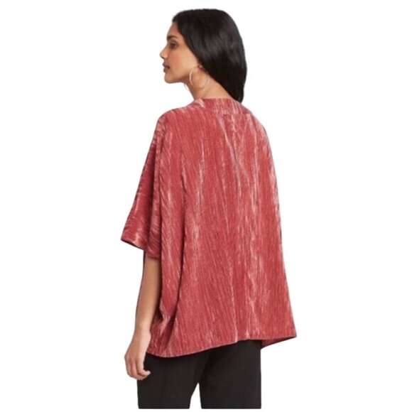A New Day Open Cardigan Crushed Velvet One Size Boho Kimono Burgundy Pink - Picture 2 of 10